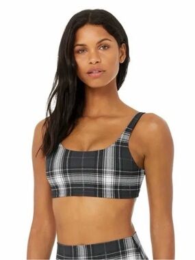 ALO Yoga Black & White Plaid Scoop Sports Bra